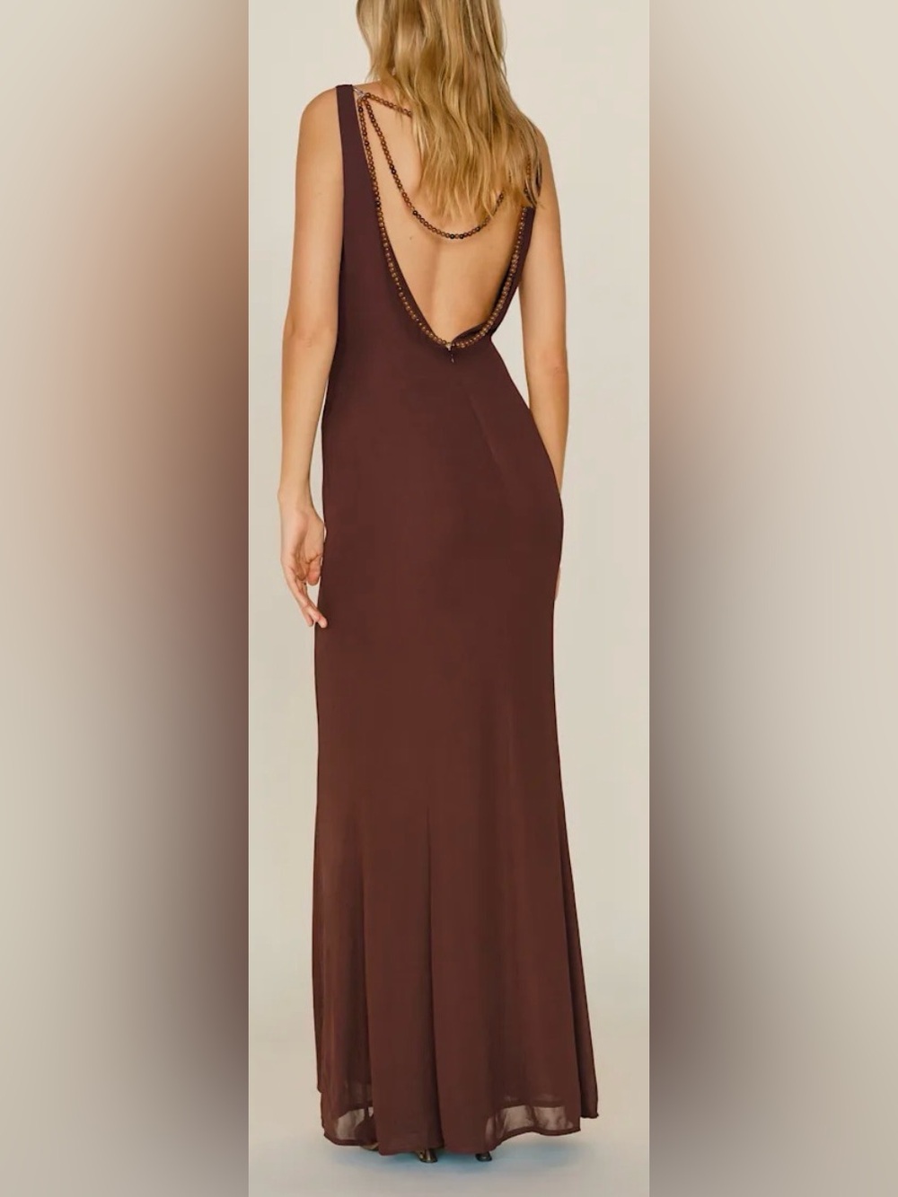 NEW Reformation plus Camille Rowe Hugo low back Mahogany gown sz 0 - Picture 3 of 10